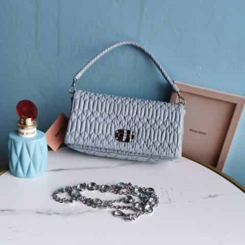MIUMIU缪缪Cloquet进口小羊皮小提花皱褶凸纹压花钻石链条包5BD417