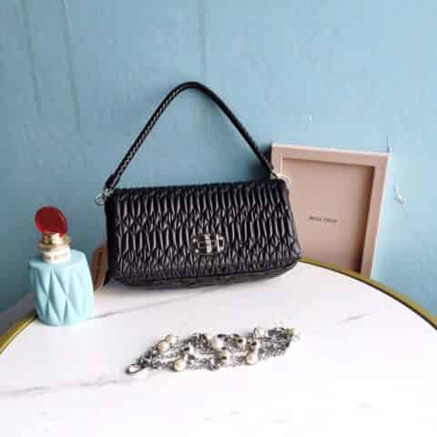 MIUMIU缪缪Cloquet进口小羊皮小提花皱褶凸纹压花钻石链条包5BD417