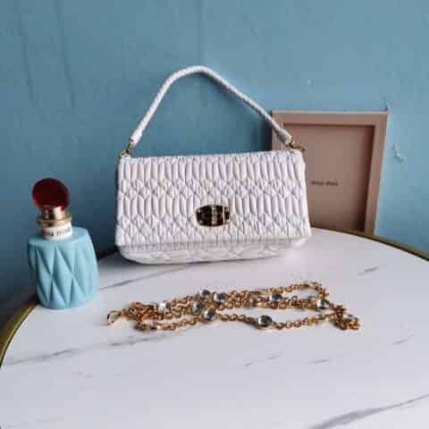 MIUMIU缪缪Cloquet进口小羊皮小提花皱褶凸纹压花钻石链条包5BD417