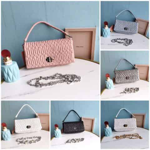 MIUMIU缪缪Cloquet进口小羊皮小提花皱褶凸纹压花钻石链条包5BD417