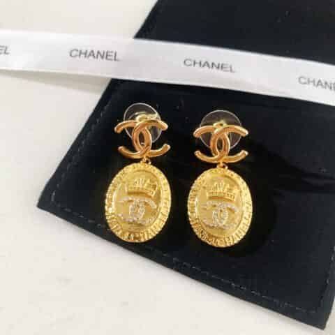新款 CHANEL香奈儿金色双c皇冠耳钉耳环
