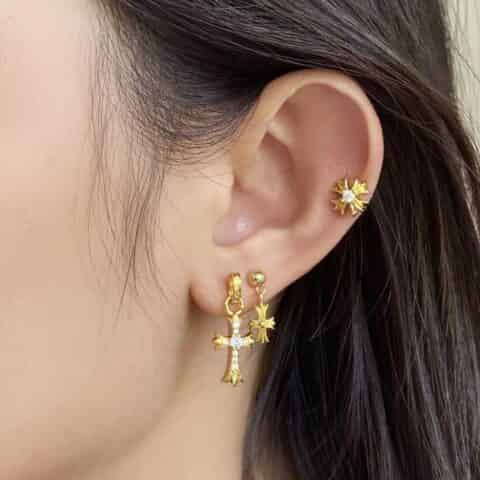 经典爆款 克罗心金色十字架耳钉耳环