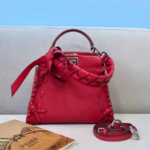 FENDI芬迪小蝴蝶结装饰意大利牛皮PEEKABOO手提包5510S