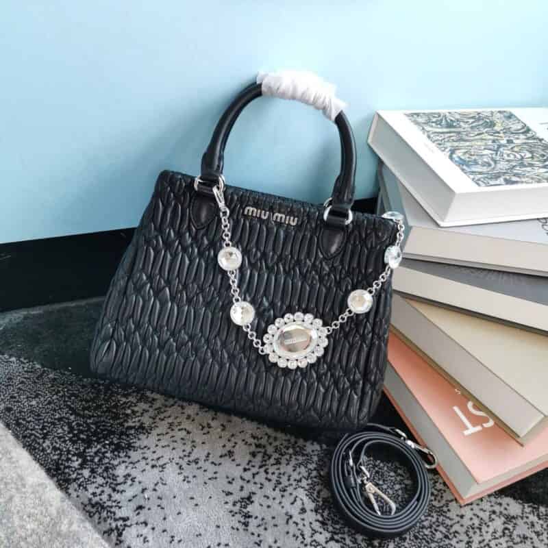 MIUMIU缪缪顶级进口CIoquel软羊皮新款水晶链钻包5BA067