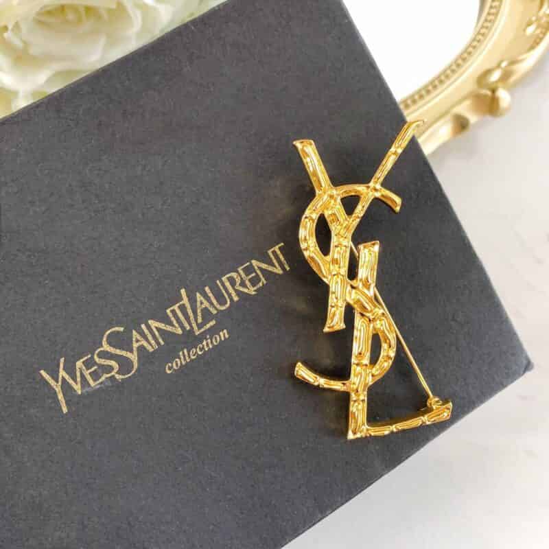 YSL / SLP  新款 YSL字母logo 金色徽标胸针