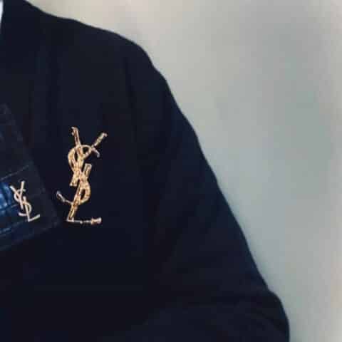 YSL / SLP  新款 YSL字母logo 金色徽标胸针