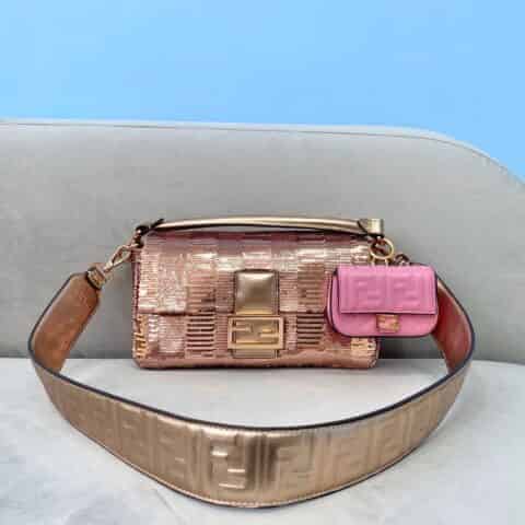 FENDI芬迪玫瑰金珠片单肩斜挎包0163L 0163S