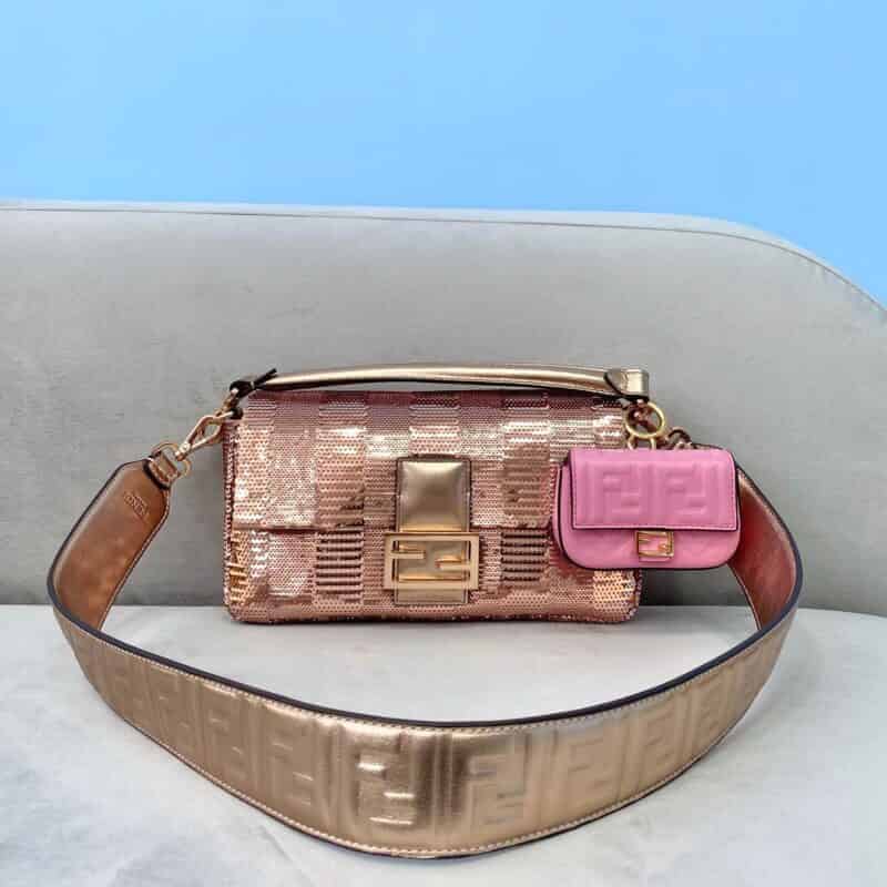 FENDI芬迪玫瑰金珠片单肩斜挎包0163L 0163S