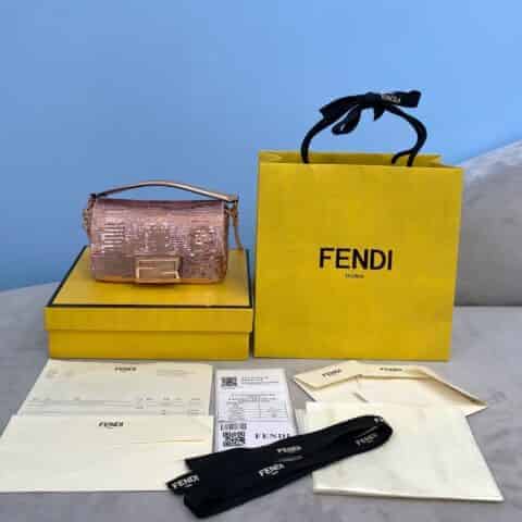 FENDI芬迪玫瑰金珠片单肩斜挎包0163L 0163S