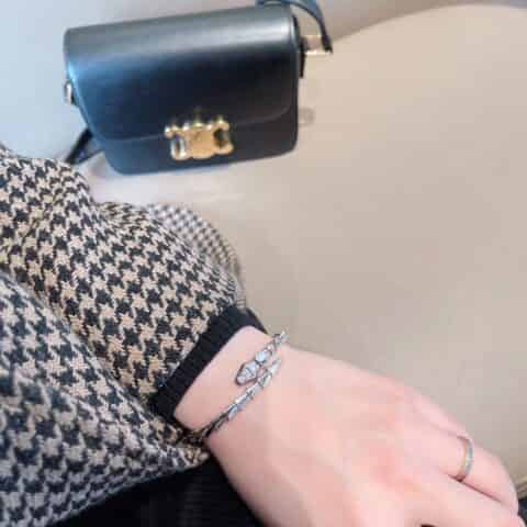 宝格丽BVLGARI窄版头尾带钻蛇骨手镯