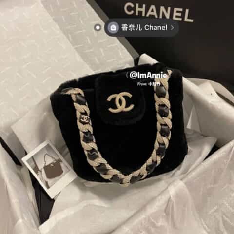Chanel 双C水钻双面剪毛小羊皮水桶包 AS2257 B04623 94305