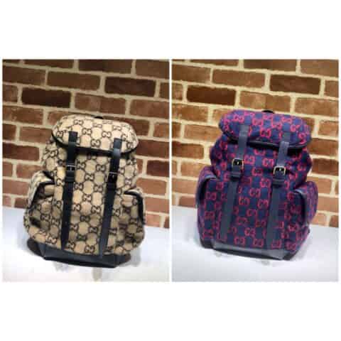 GUCCI古驰蓝色毛呢布双肩背包598184