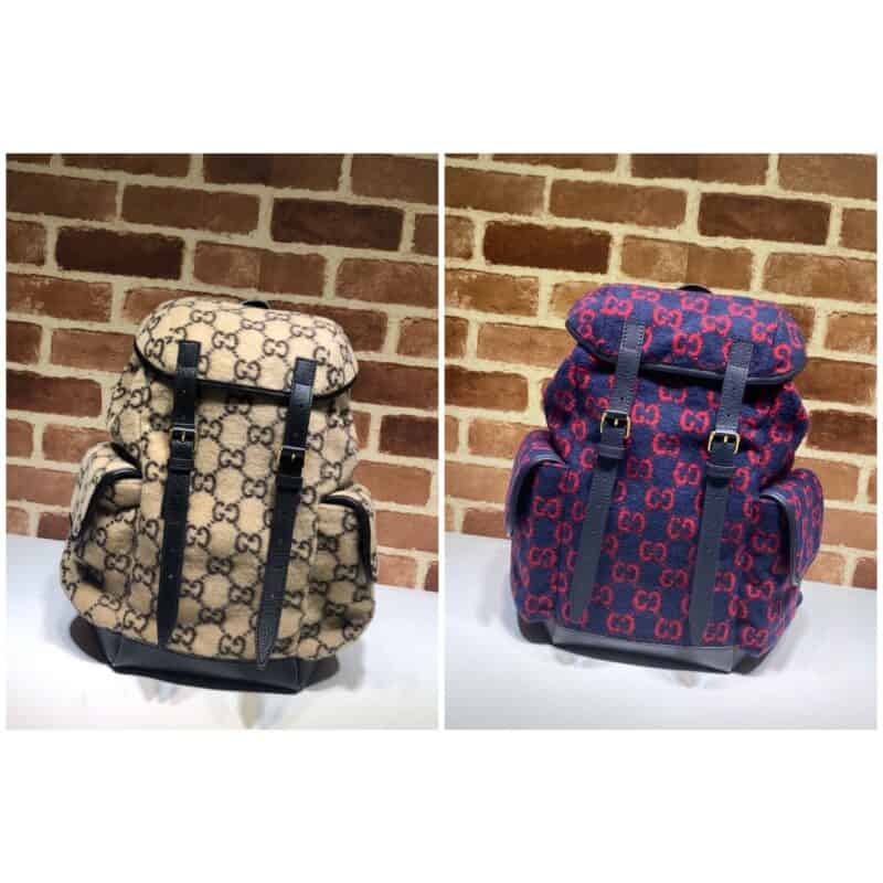 GUCCI古驰蓝色毛呢布双肩背包598184