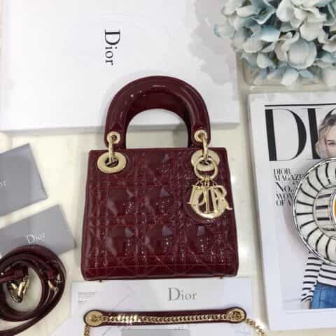 Dior迪奥 Mini lady classic系列漆皮三格戴妃包