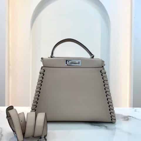 FENDI芬迪牛皮缘边牛皮编织PEEKABOO手袋9210M