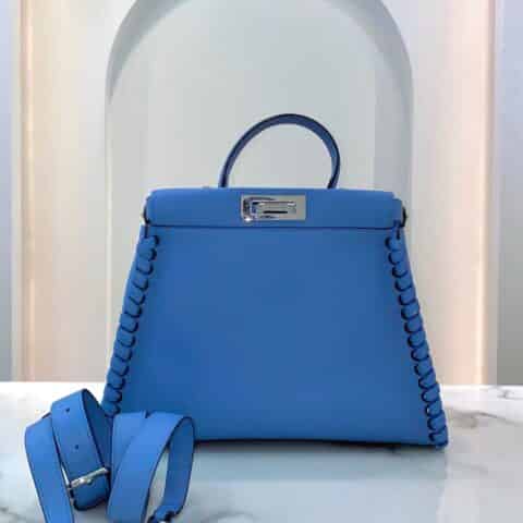 FENDI芬迪牛皮缘边牛皮编织PEEKABOO手袋9210M