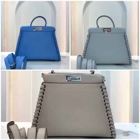 FENDI芬迪牛皮缘边牛皮编织PEEKABOO手袋9210M