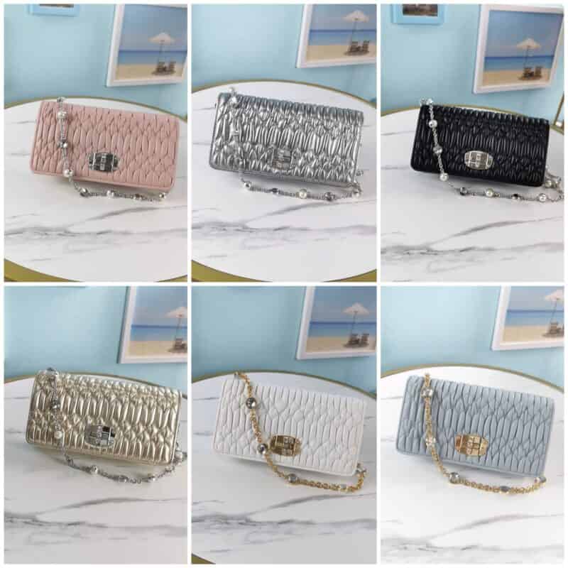 MIUMIU缪缪Matelasse珠光小羊皮仿水晶珍珠链条包5DH044