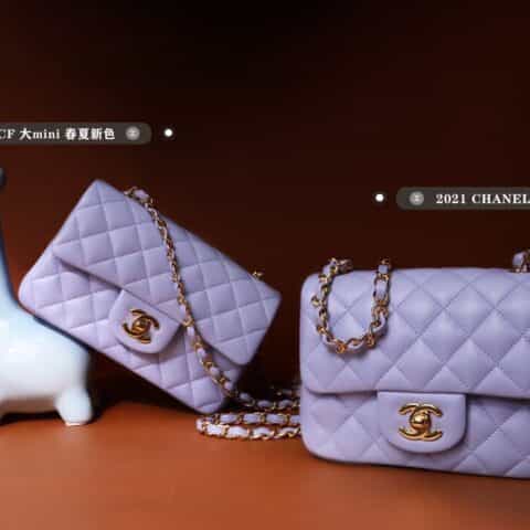 Chanel 2021春夏新色CF20大mini单肩斜挎包 A01116冰紫蓝