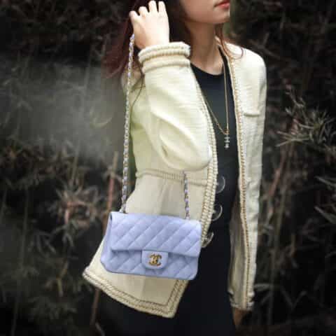 Chanel 2021春夏新色CF20大mini单肩斜挎包 A01116冰紫蓝