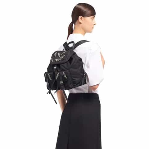 Prada普拉达 闪电水钻款尼龙双肩包 1BZ006