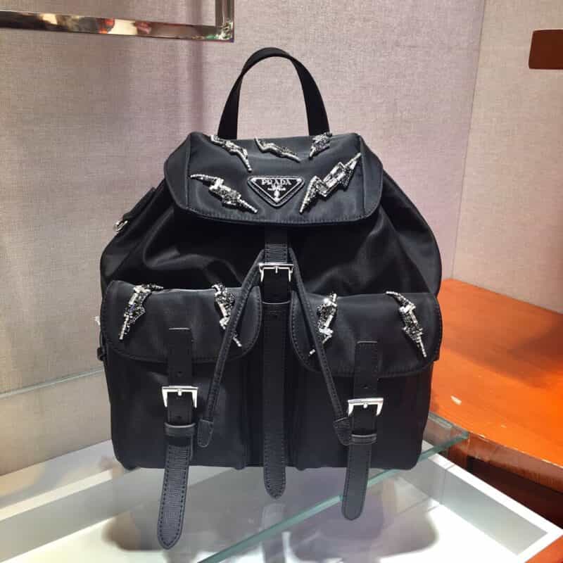 Prada普拉达 闪电水钻款尼龙双肩包 1BZ006