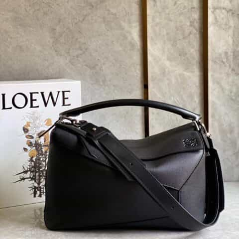 LOEWE罗意威 最新款荔枝纹黑色牛皮Puzzle bag几何包 0532大号36.5CM