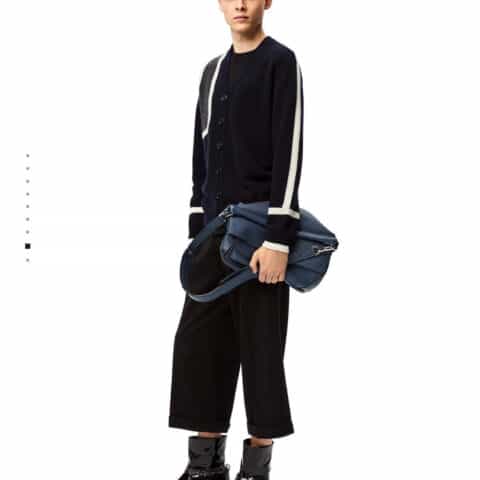 LOEWE罗意威 最新款荔枝纹蓝色牛皮Puzzle bag几何包 0532大号36.5CM