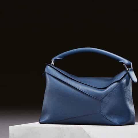 LOEWE罗意威 最新款荔枝纹蓝色牛皮Puzzle bag几何包 0532大号36.5CM
