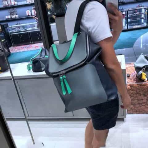 LOEWE罗意威 牛皮革Goya Backpack背包 0270雾蓝深蓝拼色