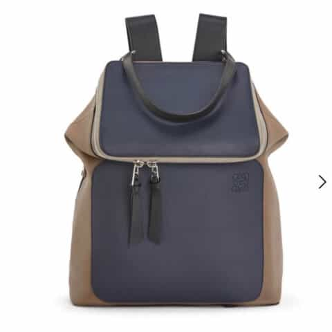 LOEWE罗意威 牛皮革Goya Backpack背包 0270杏色深蓝拼色