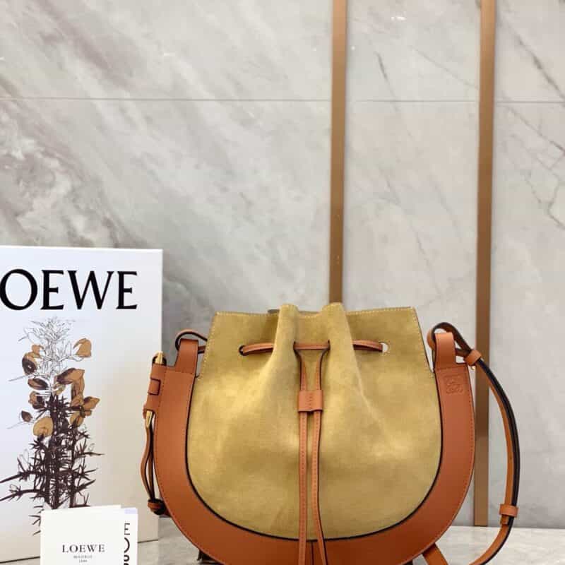 LOEWE罗意威 Horseshoe飞碟包 0526棕黄拼色