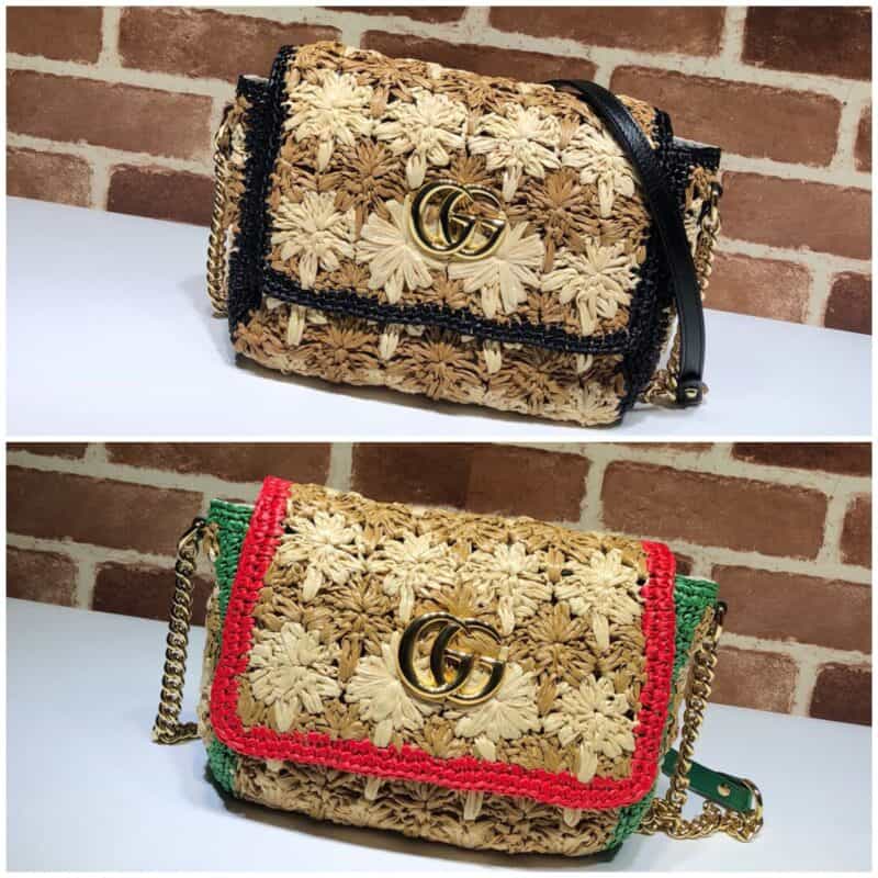 GUCCI古驰拉菲草GG Marmont系列拉菲草小号肩背包574433