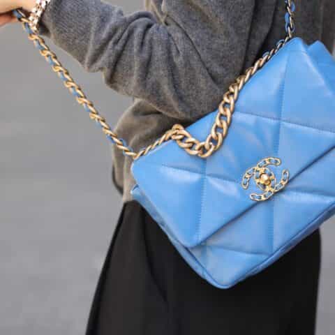 Chanel香奈儿 19 Flap Bag AS1161中号30CM北风蓝