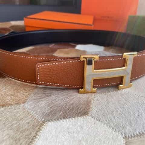 Hermes爱马仕   专柜最新底皮皮质精钢H间色金属扣男士双面皮腰带38mm