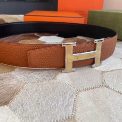 Hermes爱马仕   专柜最新底皮皮质精钢H间色金属扣男士双面皮腰带38mm