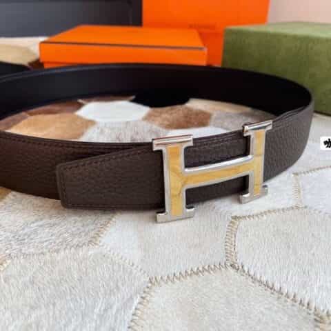 Hermes爱马仕   专柜最新底皮皮质精钢H间色金属扣男士双面皮腰带38mm