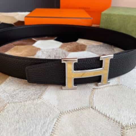 Hermes爱马仕   专柜最新底皮皮质精钢H间色金属扣男士双面皮腰带38mm