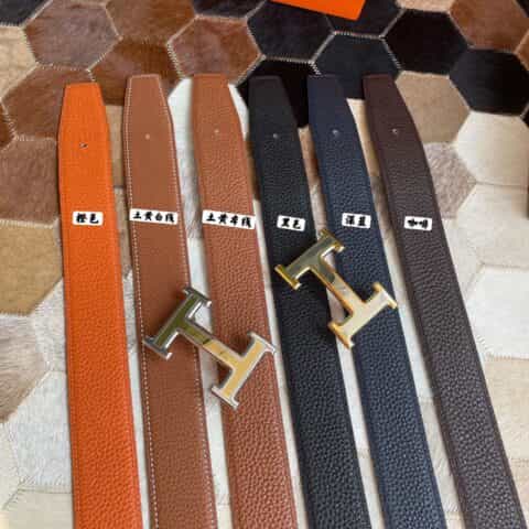 Hermes爱马仕   专柜最新底皮皮质精钢H间色金属扣男士双面皮腰带38mm