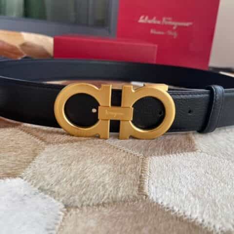 Salvatore  Ferragamo菲拉格慕男士3.5cm精致金属夹扣进口头层牛皮腰带