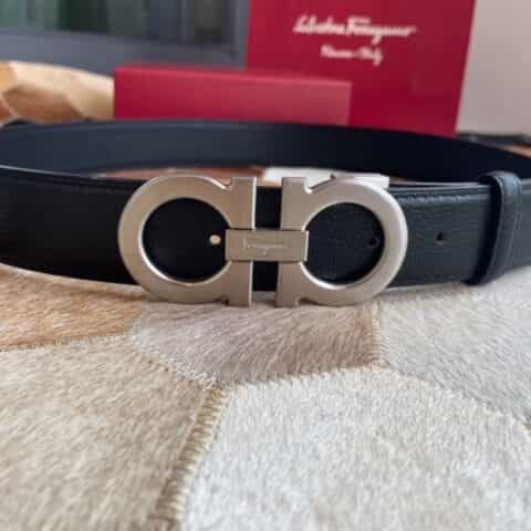 Salvatore  Ferragamo菲拉格慕男士3.5cm精致金属夹扣进口头层牛皮腰带