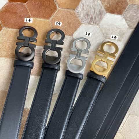 Salvatore  Ferragamo菲拉格慕男士3.5cm精致金属夹扣进口头层牛皮腰带