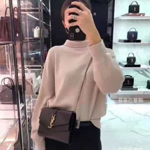 Saint laurent Ysl Sulpice牙签纹皮链条手拿两用包 554763