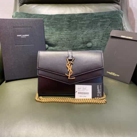 Saint laurent Ysl Sulpice牙签纹皮链条手拿两用包 554763