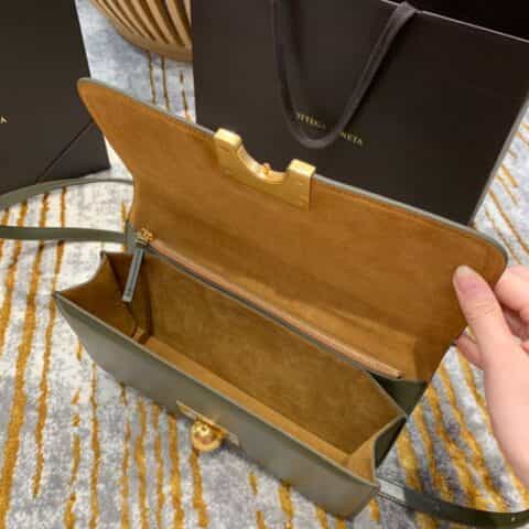 Bottega Veneta葆蝶家 Classic 28CM单肩斜挎包 578009布纹柿子绿