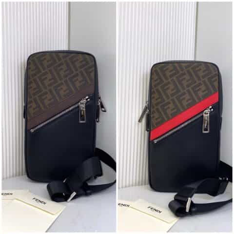 FENDI芬迪经典老花配牛皮胸包2383