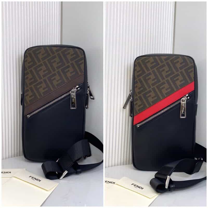 FENDI芬迪经典老花配牛皮胸包2383