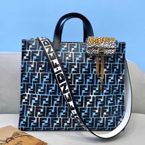 FENDI芬迪California sky 系列釉面帆布购物袋8307B