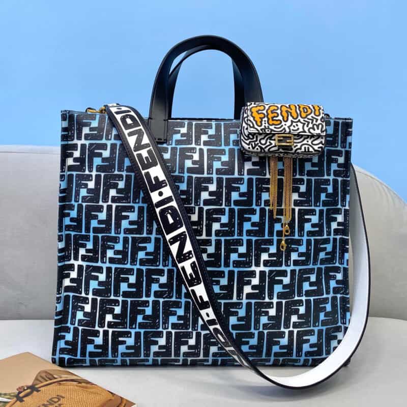 FENDI芬迪California sky 系列釉面帆布购物袋8307B