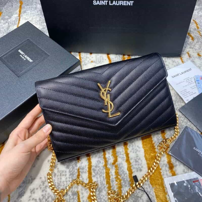 Saint laurent Ysl Monogram Woc信封链条小包 377828黑色金扣